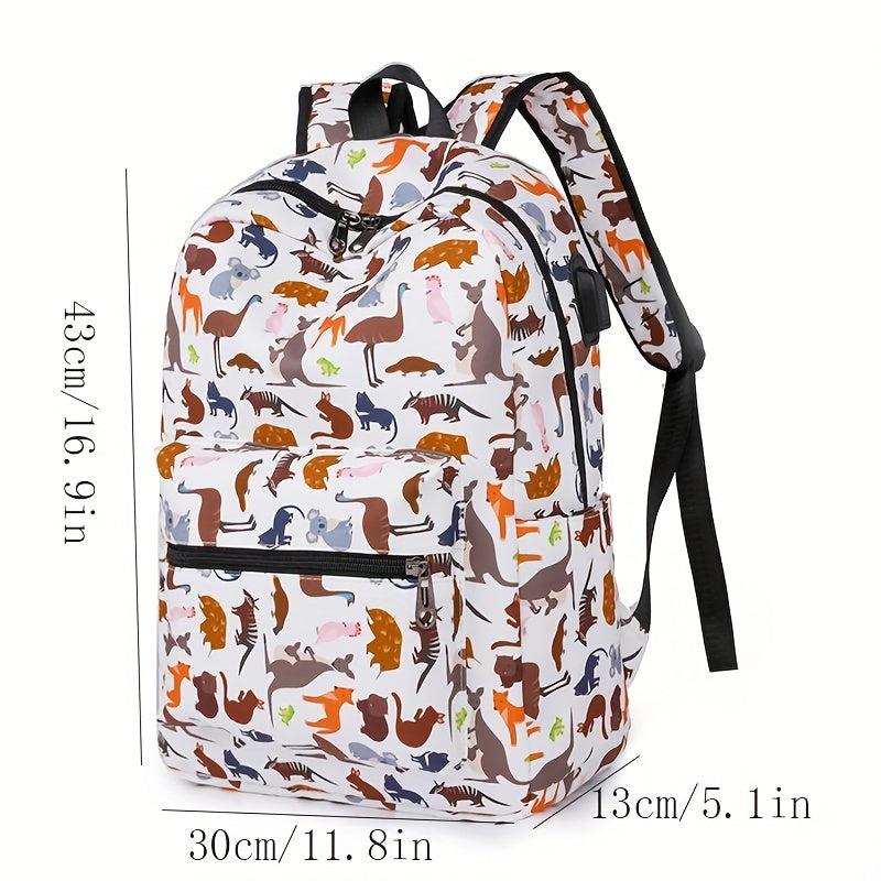 Cartoon Print Backpack Zipper Rucksack School Bag