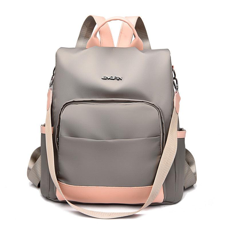Colorblock Backpack Stylish Zipper Shoulder Bag Functional Bookbag