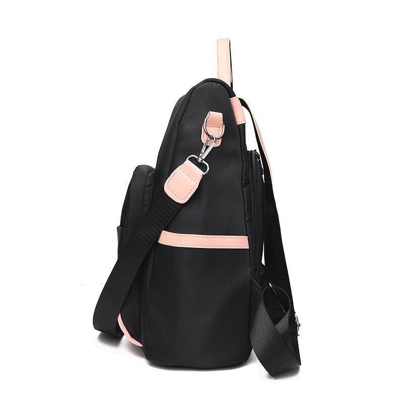 Colorblock Backpack Stylish Zipper Shoulder Bag Functional Bookbag