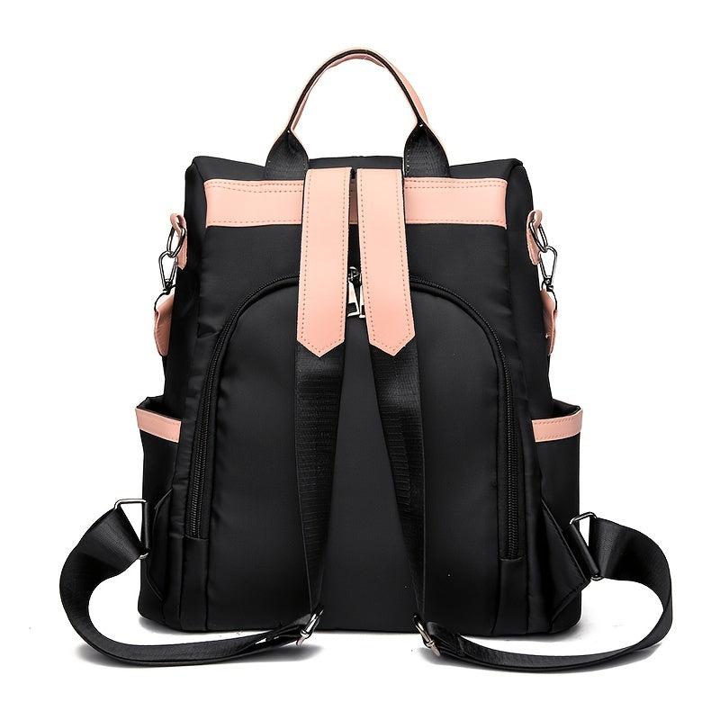 Colorblock Backpack Stylish Zipper Shoulder Bag Functional Bookbag