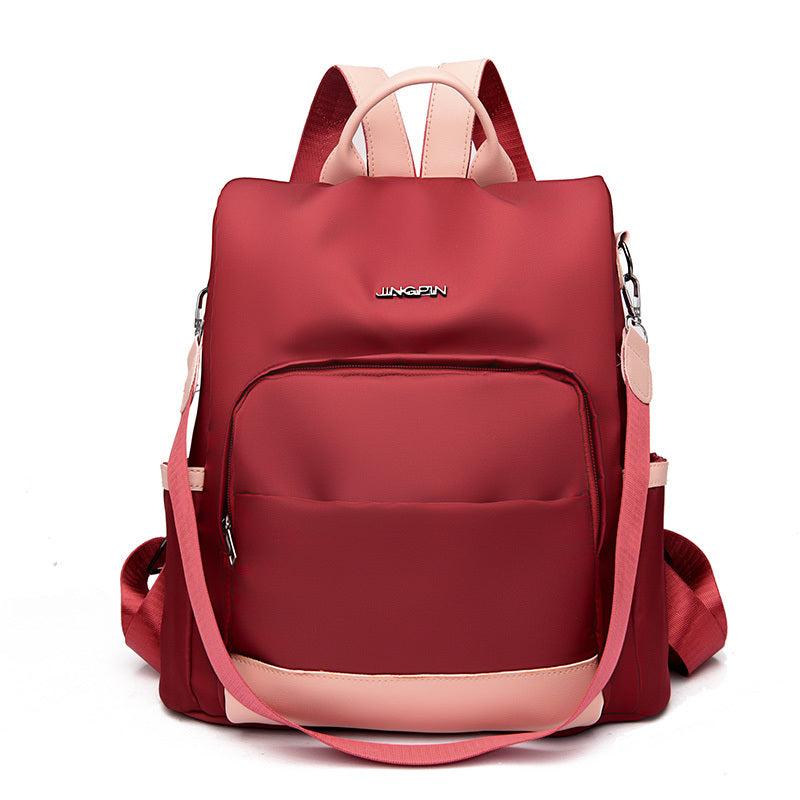 Colorblock Backpack Stylish Zipper Shoulder Bag Functional Bookbag