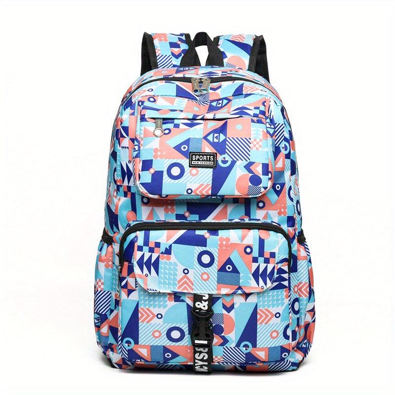 Geometric Print Preppy Backpack Large Capacity Back To School Bag