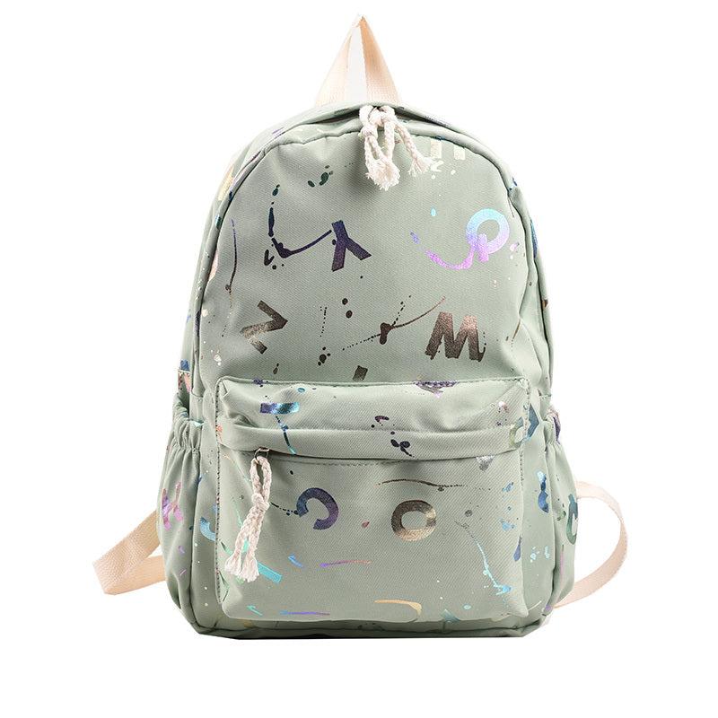 Letter Graphic Nylon Backpack Holographic Lightweight School Bag