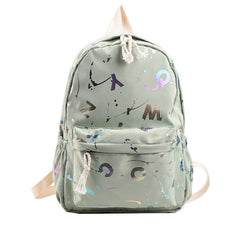 Letter Graphic Nylon Backpack Holographic Lightweight School Bag