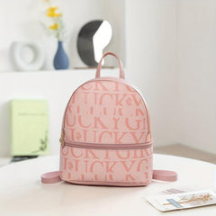Mini Letter Print Backpack Women's Faux Leather Daypack School Bag