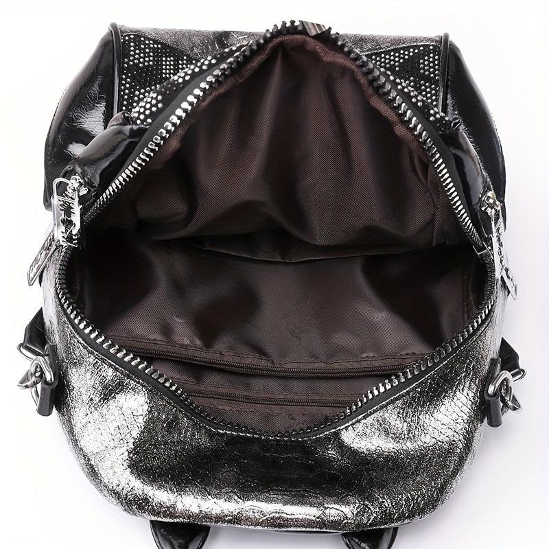 Snakeskin Pattern Backpack Purse Vintage Rhinestone Travel Schoolbag