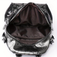 Snakeskin Pattern Backpack Purse Vintage Rhinestone Travel Schoolbag