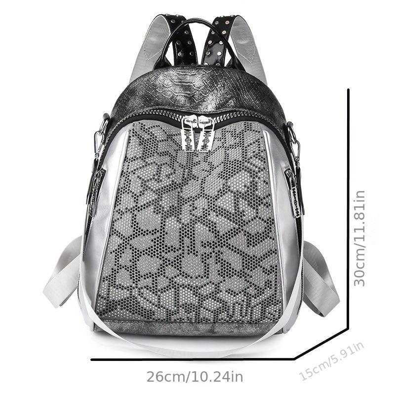 Snakeskin Pattern Backpack Purse Vintage Rhinestone Travel Schoolbag