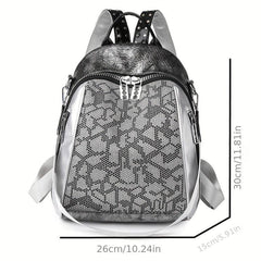 Snakeskin Pattern Backpack Purse Vintage Rhinestone Travel Schoolbag