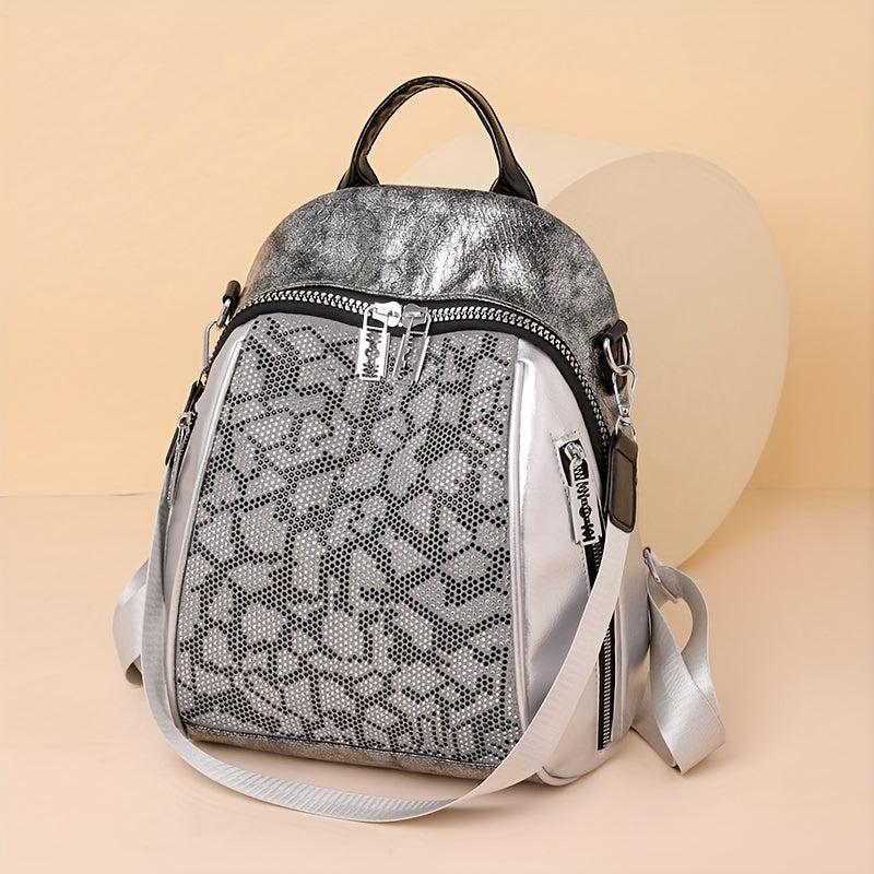 Snakeskin Pattern Backpack Purse Vintage Rhinestone Travel Schoolbag