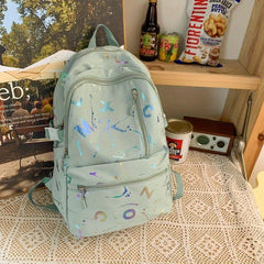 Holographic Letter Print Backpack Preppy Style School Bag