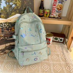 Holographic Letter Print Backpack Preppy Style School Bag