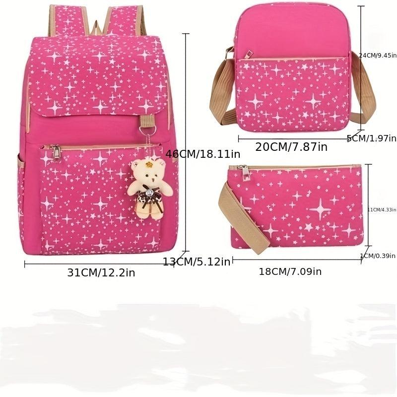 3 Pcs Star Pattern Bag Sets Preppy School Backpack & Crossbody Bag & Clutch