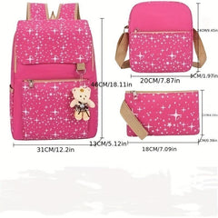 3 Pcs Star Pattern Bag Sets Preppy School Backpack & Crossbody Bag & Clutch