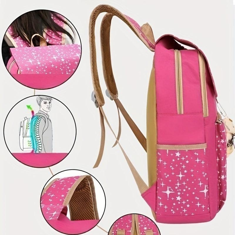 3 Pcs Star Pattern Bag Sets Preppy School Backpack & Crossbody Bag & Clutch
