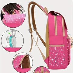 3 Pcs Star Pattern Bag Sets Preppy School Backpack & Crossbody Bag & Clutch