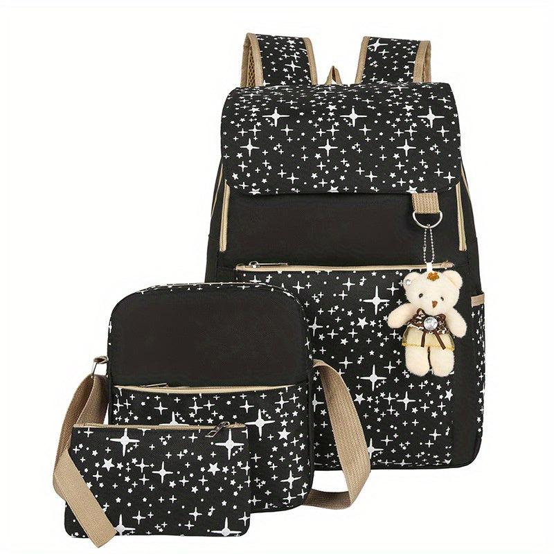 3 Pcs Star Pattern Bag Sets Preppy School Backpack & Crossbody Bag & Clutch