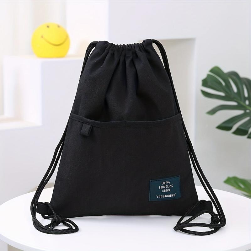 Canvas Drawstring Large Capacity Backpack Lightweight Shoulder Bag