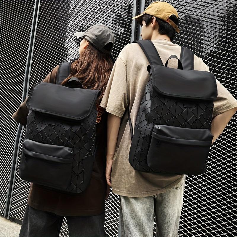 Solid Geometric Pattern Backpack All Match Versatile Preppy School Bag