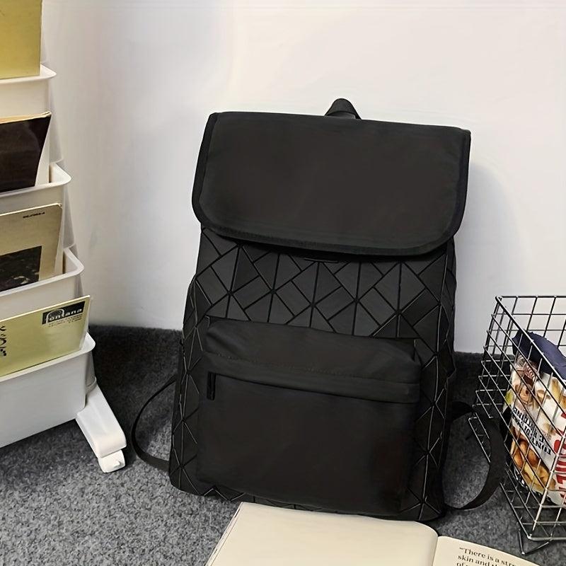 Solid Geometric Pattern Backpack All Match Versatile Preppy School Bag