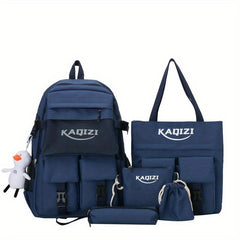 5Pcs Letter Graphic Flap Backpack Set Preppy Style School Bag