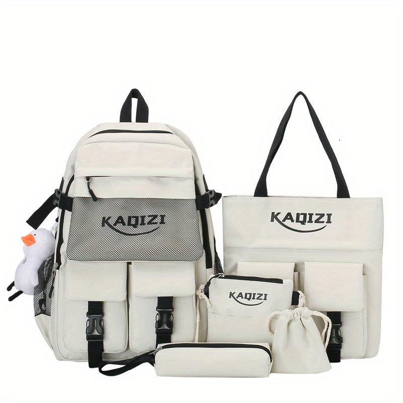 5Pcs Letter Graphic Flap Backpack Set Preppy Style School Bag
