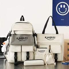5Pcs Letter Graphic Flap Backpack Set Preppy Style School Bag