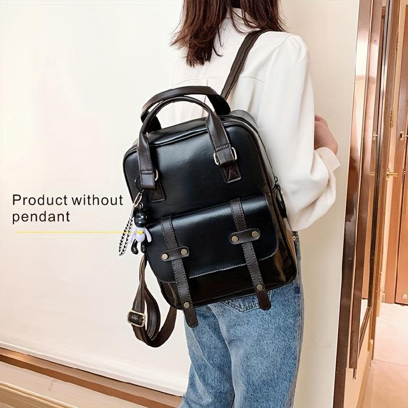 Vintage Large Capacity Backpack Classic Solid PU Leather School Bag Women's