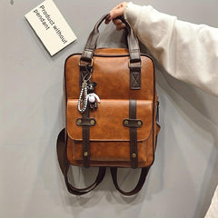 Vintage Large Capacity Backpack Classic Solid PU Leather School Bag Women's