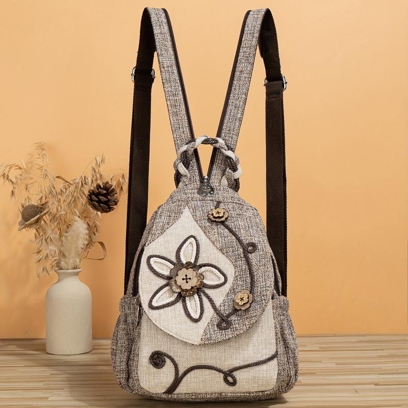 Vintage Ethnic Style Flap Backpack Floral Embroidered Daypack Bohemian Bag