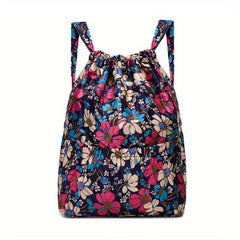 Floral Pattern Drawstring Backpack Lightweight Sports Fitness Backpack