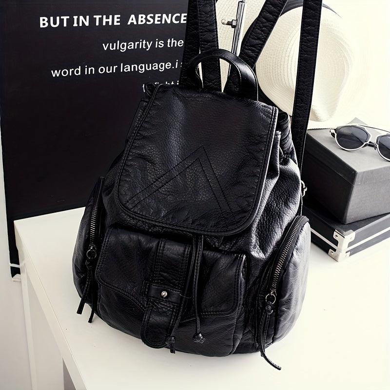 Vintage Pocket Backpack Purse Retro Flap Preppy School Bag Women's All Match