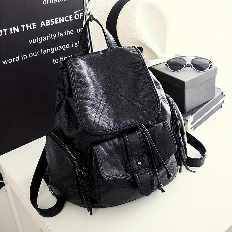 Vintage Pocket Backpack Purse Retro Flap Preppy School Bag Women's All Match