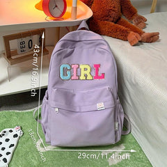 Chenille Letter Pattern Travel Backpack Women's Preppy School Daypack