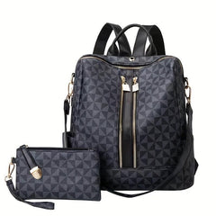 2pcs Large Capacity Backpack Wristlet Purse Set Plaid School Backpack Travel Bag