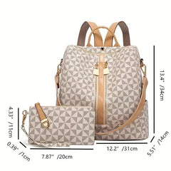 2pcs Large Capacity Backpack Wristlet Purse Set Plaid School Backpack Travel Bag