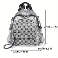Sequins Backpack Purses Checkered Rhinestone Daypack Glitter Shoulder Bag