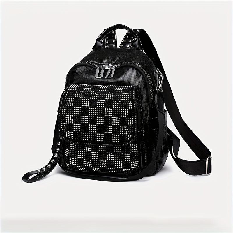 Sequins Backpack Purses Checkered Rhinestone Daypack Glitter Shoulder Bag