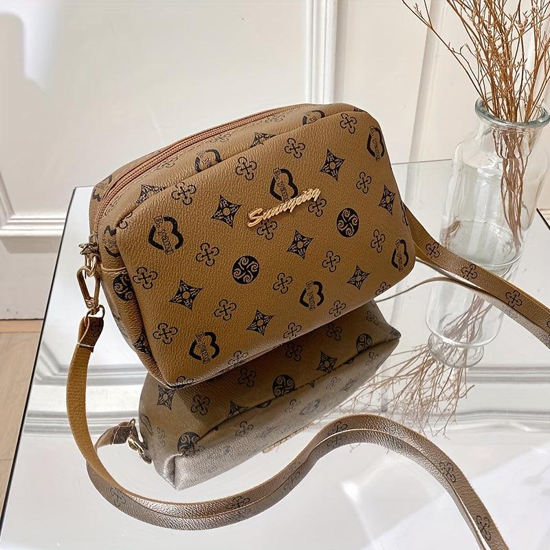 Geometric Pattern Crossbody Bag Single Shoulder Bag Metal Letter Decor