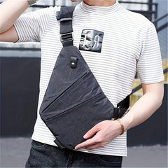 Men's Canvas Crossbody Chest Bag Waist Bag Grey
