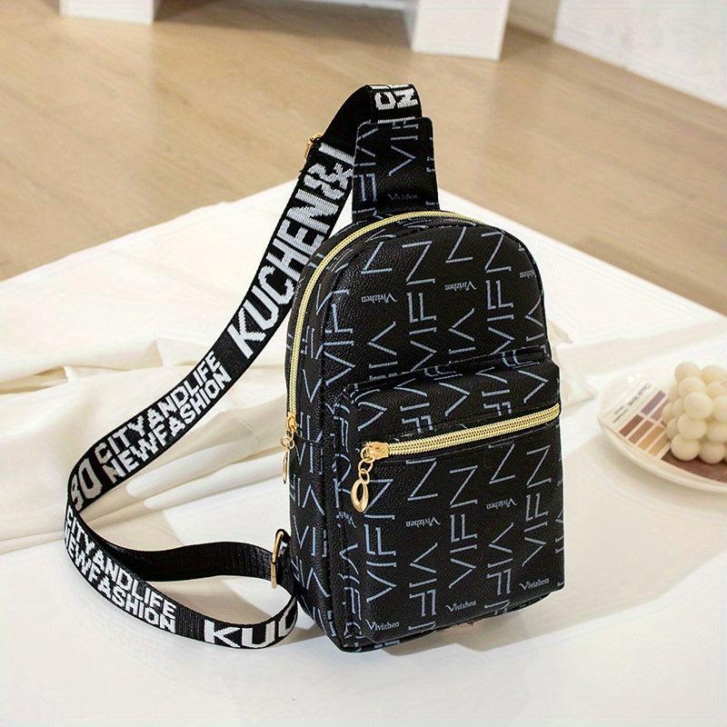 Printed PU Leather Chest Bag Women's Digital Print Crossbody Bag