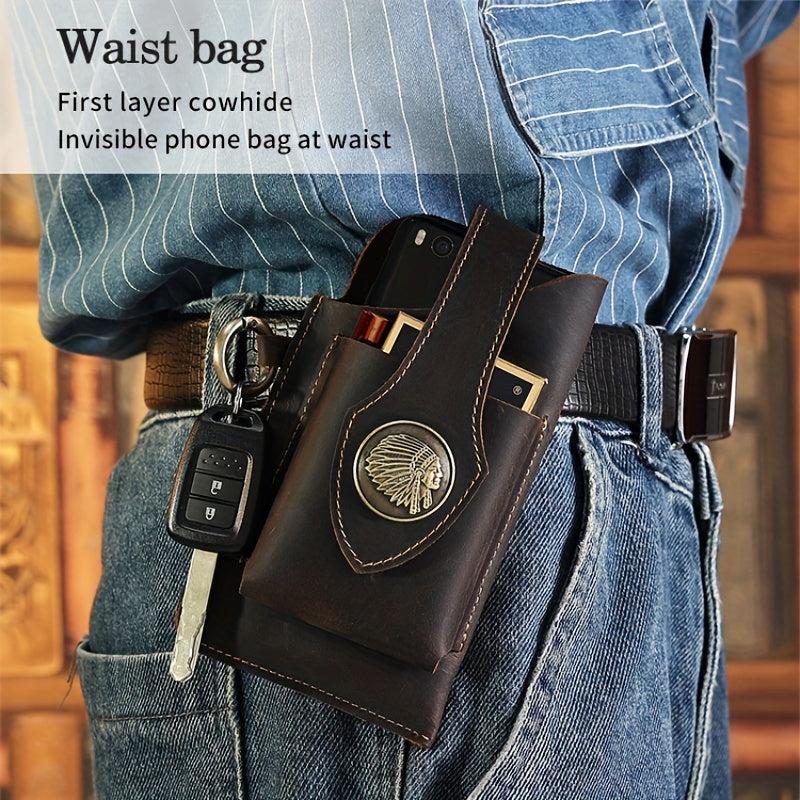 Vintage Cowhide Leather Waist Bag Key Mobile Phone Bag