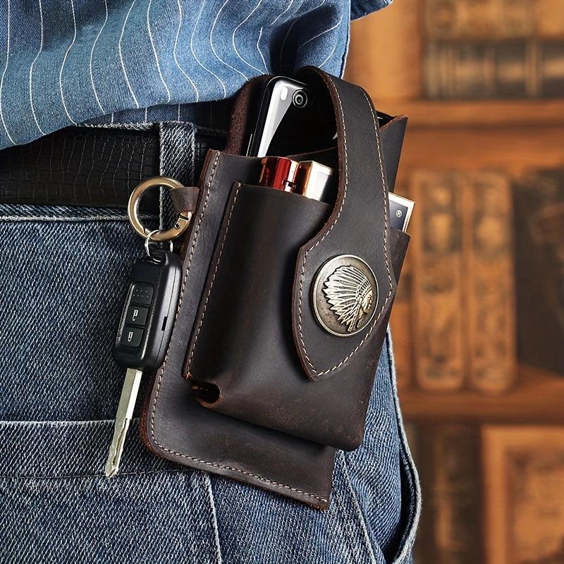 Vintage Cowhide Leather Waist Bag Key Mobile Phone Bag