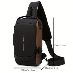 Men's Nylon Crossbody Bag USB Charging Waterproof Shoulder Bag