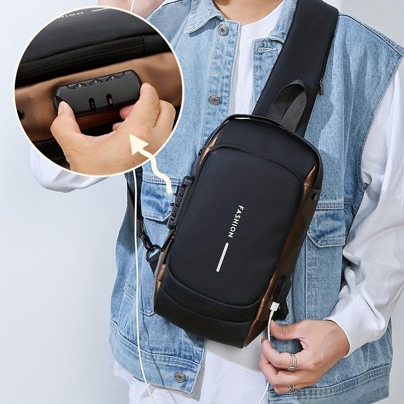 Men's Nylon Crossbody Bag USB Charging Waterproof Shoulder Bag