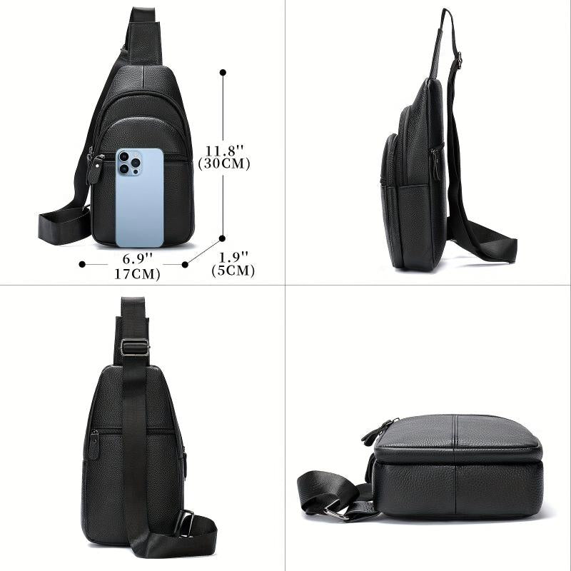 Men's High Leather Chest Bag for Mobile Phone