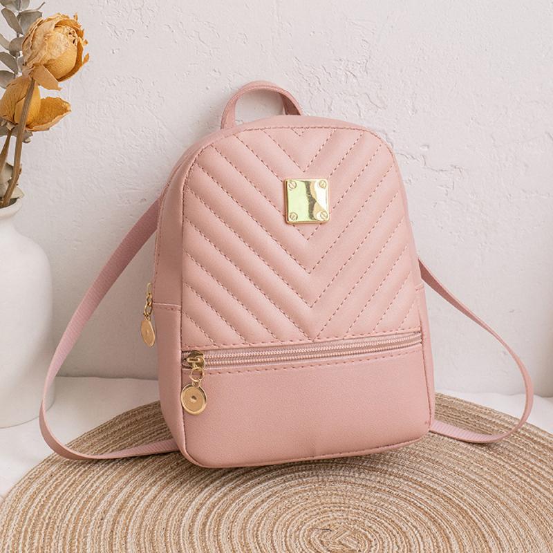 Quilted Small Backpack Women's Faux Leather Zipper Backpack