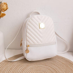 Quilted Small Backpack Women's Faux Leather Zipper Backpack