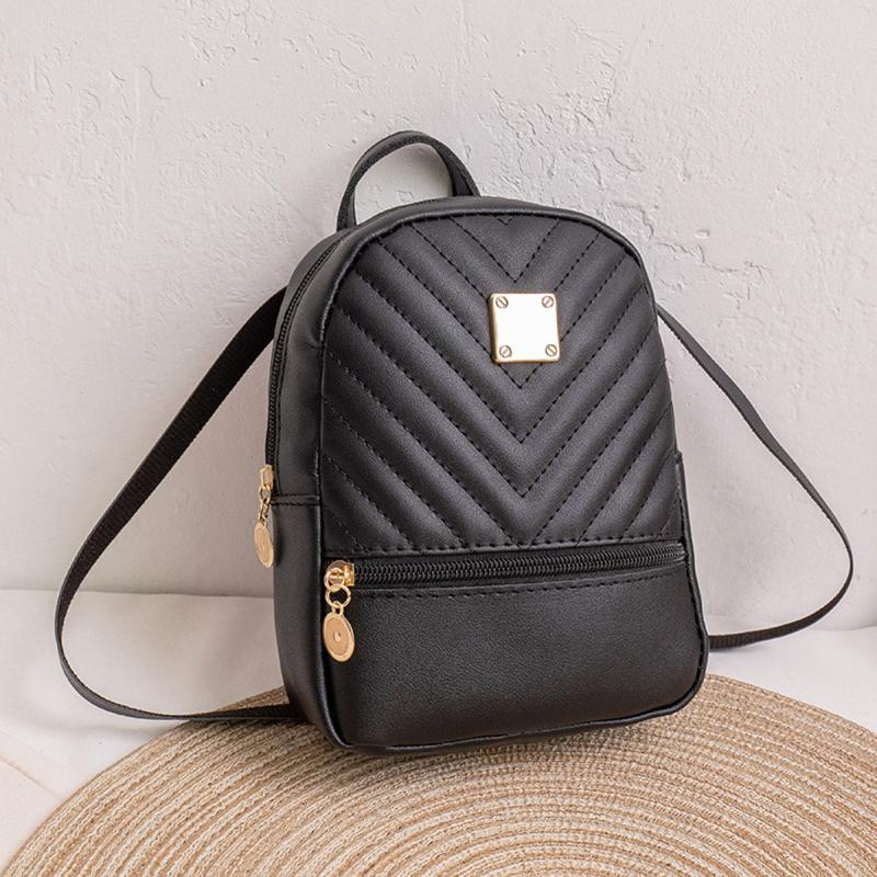 Quilted Small Backpack Women's Faux Leather Zipper Backpack