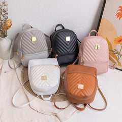 Quilted Small Backpack Women's Faux Leather Zipper Backpack